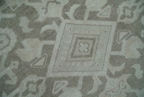 Turkish Design Brown and Ivory 8x10 Hand Knotted Antique Style Traditional Low Pile Wool Rug