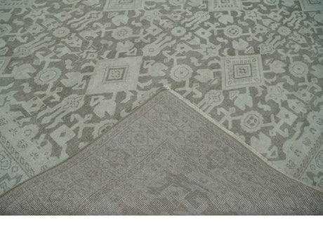 Turkish Design Brown and Ivory 8x10 Hand Knotted Antique Style Traditional Low Pile Wool Rug