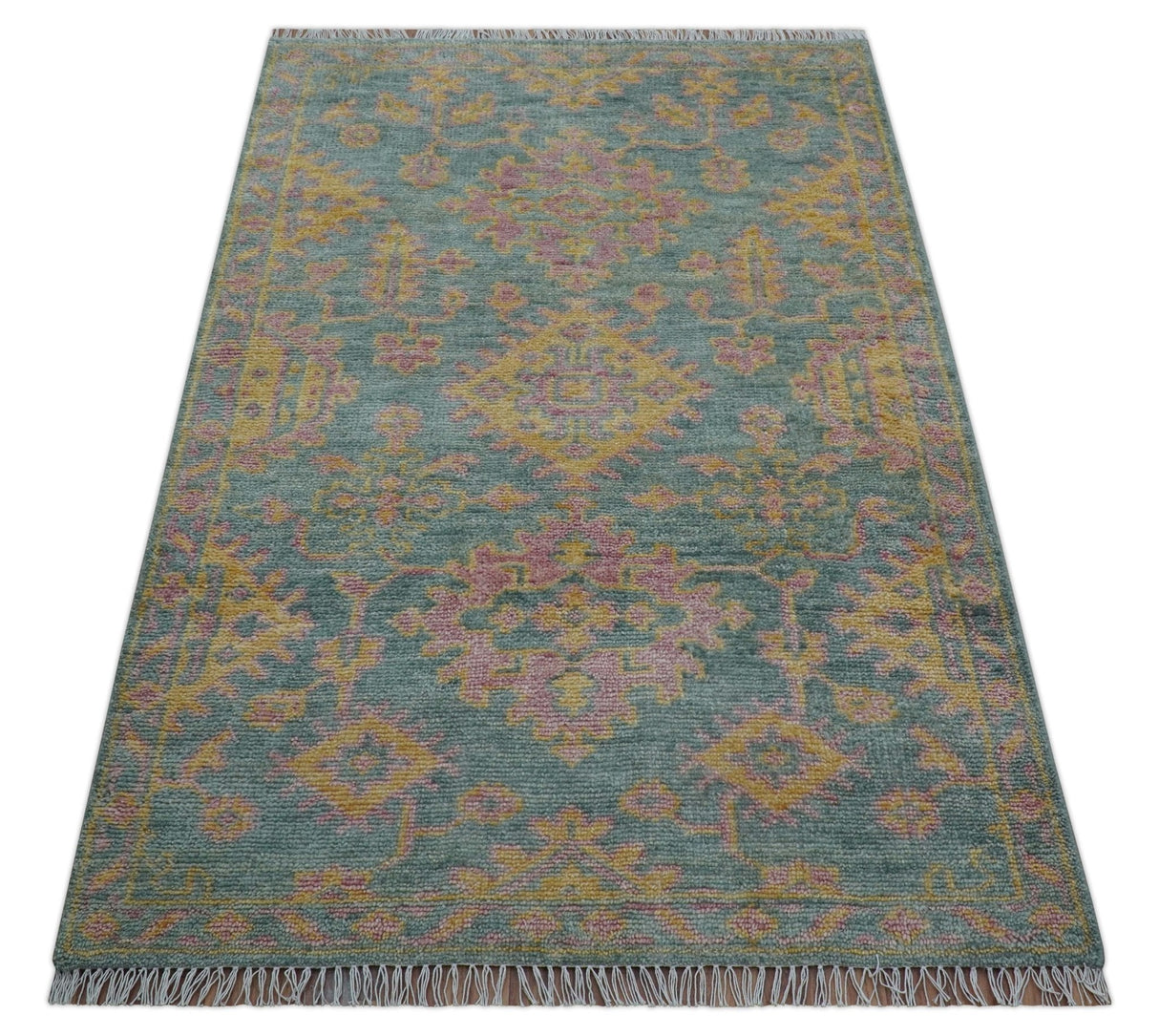 Turkish Design Pink Hand Knotted 4x6 Wool Area Rug