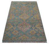Turkish Design Pink Hand Knotted 4x6 Wool Area Rug