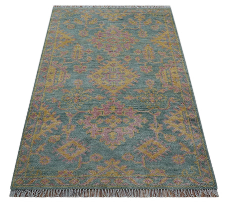 Turkish Design Pink Hand Knotted 4x6 Wool Area Rug