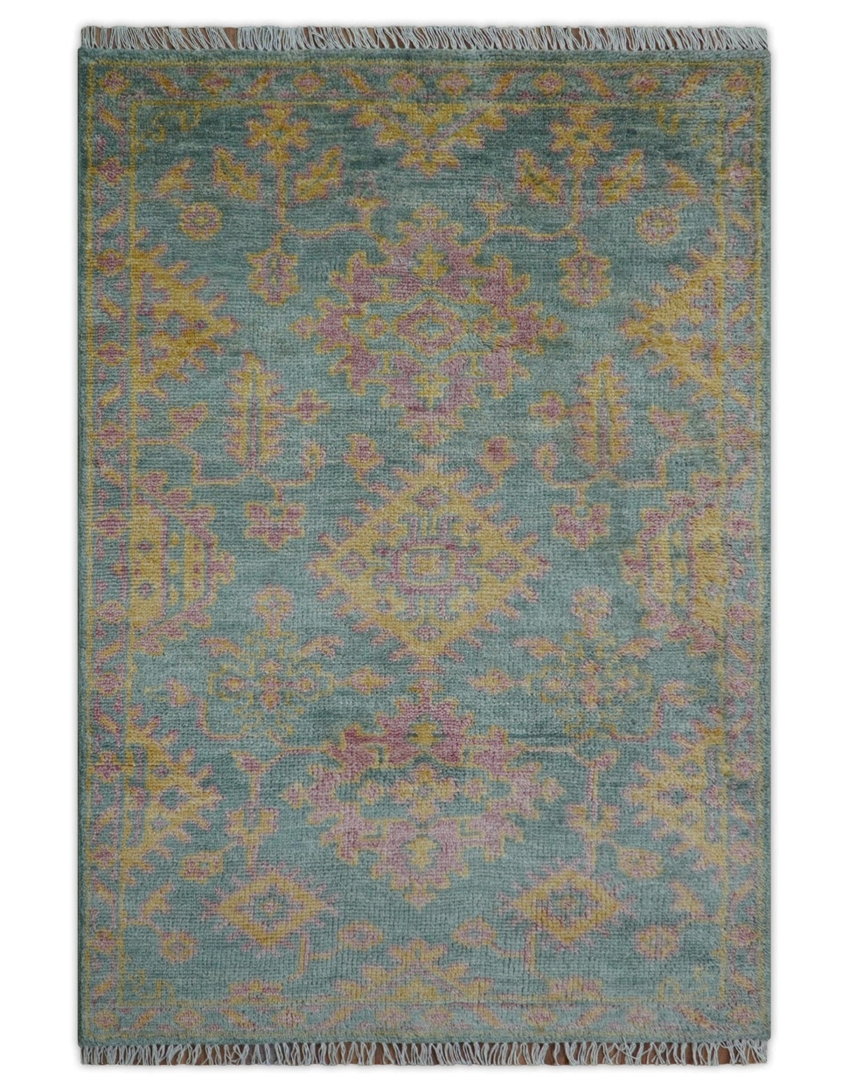 Turkish Design Pink Hand Knotted 4x6 Wool Area Rug