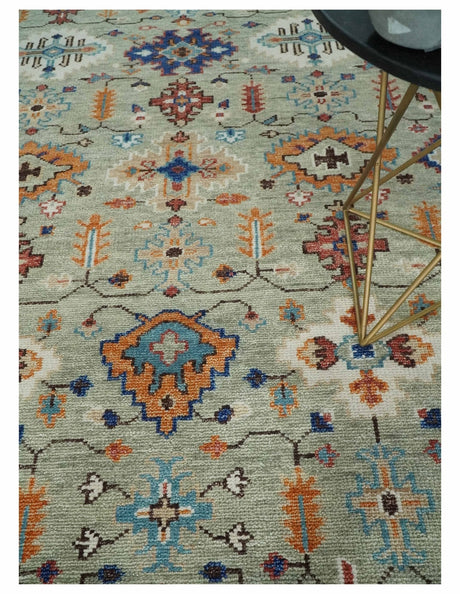 Turkish Knot Antique Green and Ivory Traditional Hand knotted Wool Rug