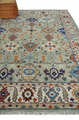 Turkish Knot Antique Green and Ivory Traditional Hand knotted Wool Rug