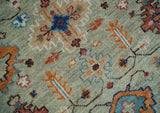 Turkish Knot Antique Green and Ivory Traditional Hand knotted Wool Rug
