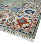 Turkish Knot Antique Green and Ivory Traditional Hand knotted Wool Rug