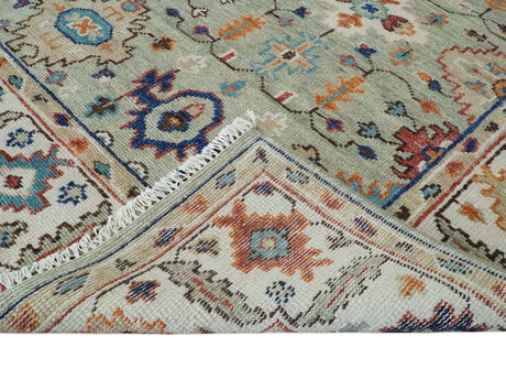 Turkish Knot Antique Green and Ivory Traditional Hand knotted Wool Rug