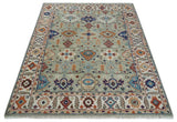 Turkish Knot Antique Green and Ivory Traditional Multi Size Hand knotted Oushak Rug