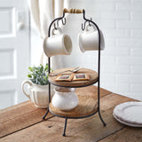 Two-Tier Wooden Serving Stand with Hooks-Serving Stand-Parc Decor