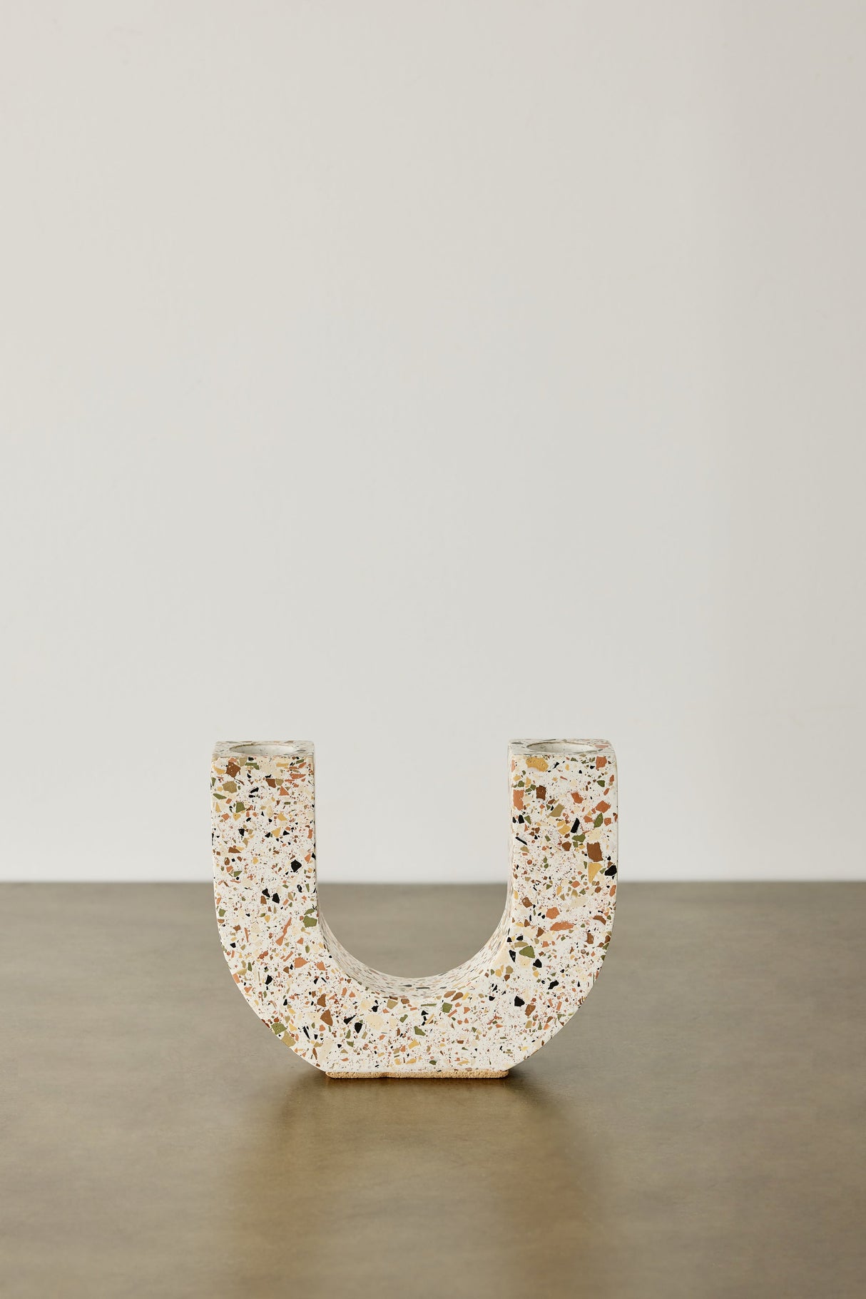 U-shaped Neutral Terrazzo Taper Candle Holder-Décor-Parc Decor