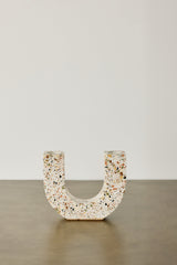 U-shaped Neutral Terrazzo Taper Candle Holder-Décor-Parc Decor