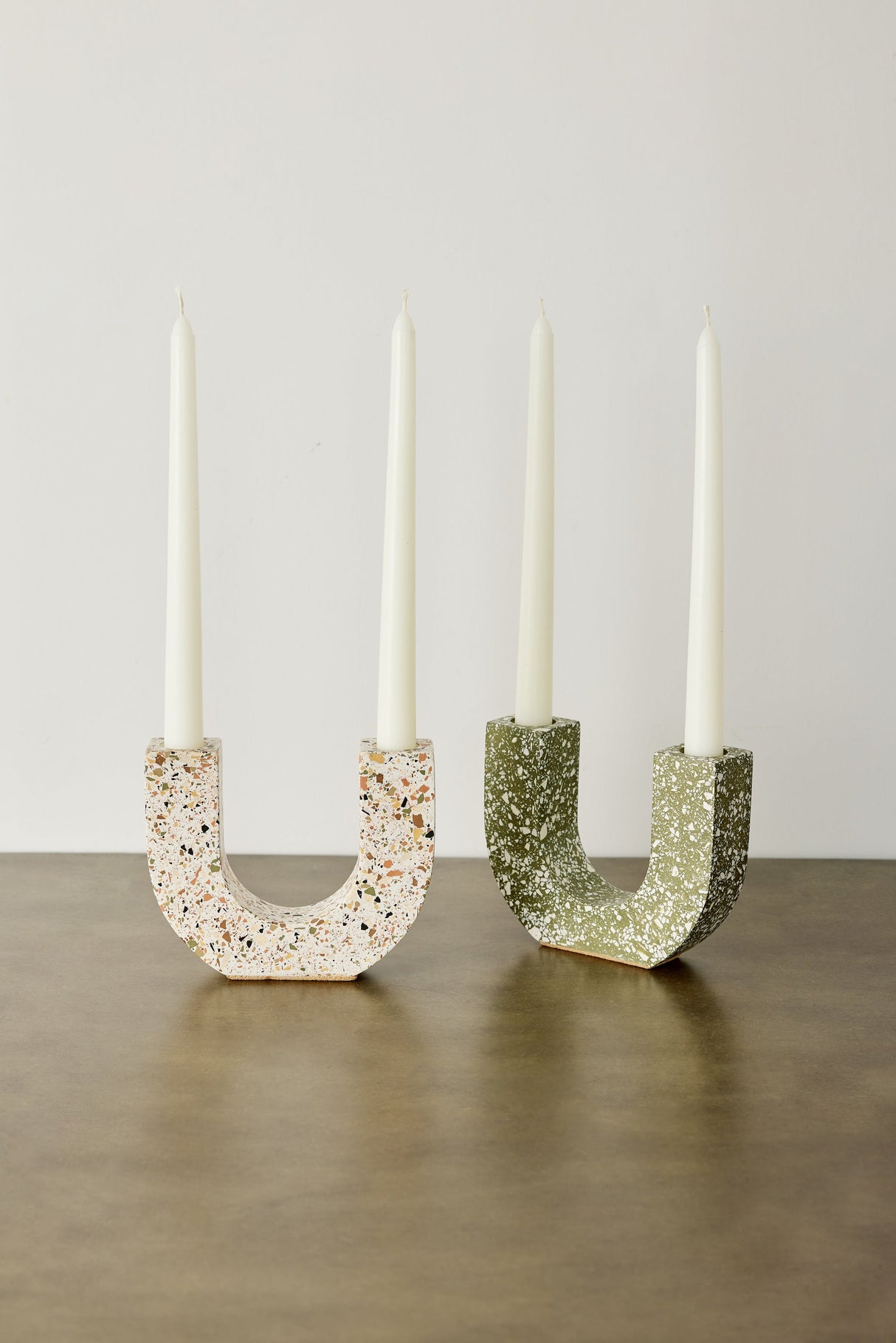 U-shaped Neutral Terrazzo Taper Candle Holder-Décor-Parc Decor