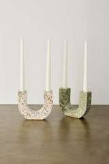 U-shaped Neutral Terrazzo Taper Candle Holder-Décor-Parc Decor