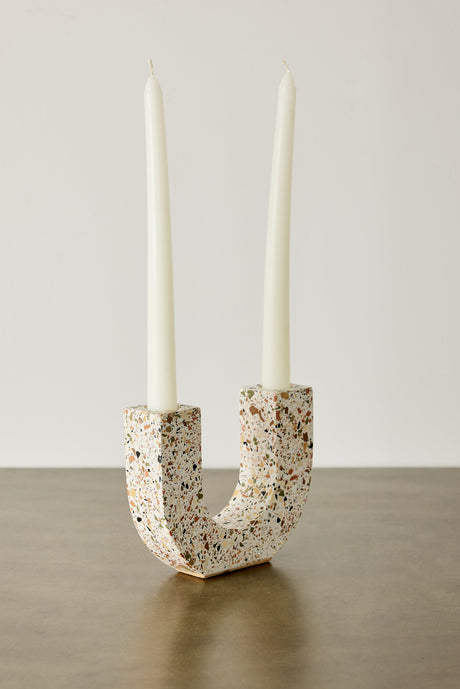 U-shaped Neutral Terrazzo Taper Candle Holder-Décor-Parc Decor