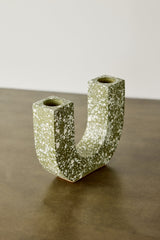 U-shaped Olive Terrazzo Taper Candle Holder-Décor-Parc Decor
