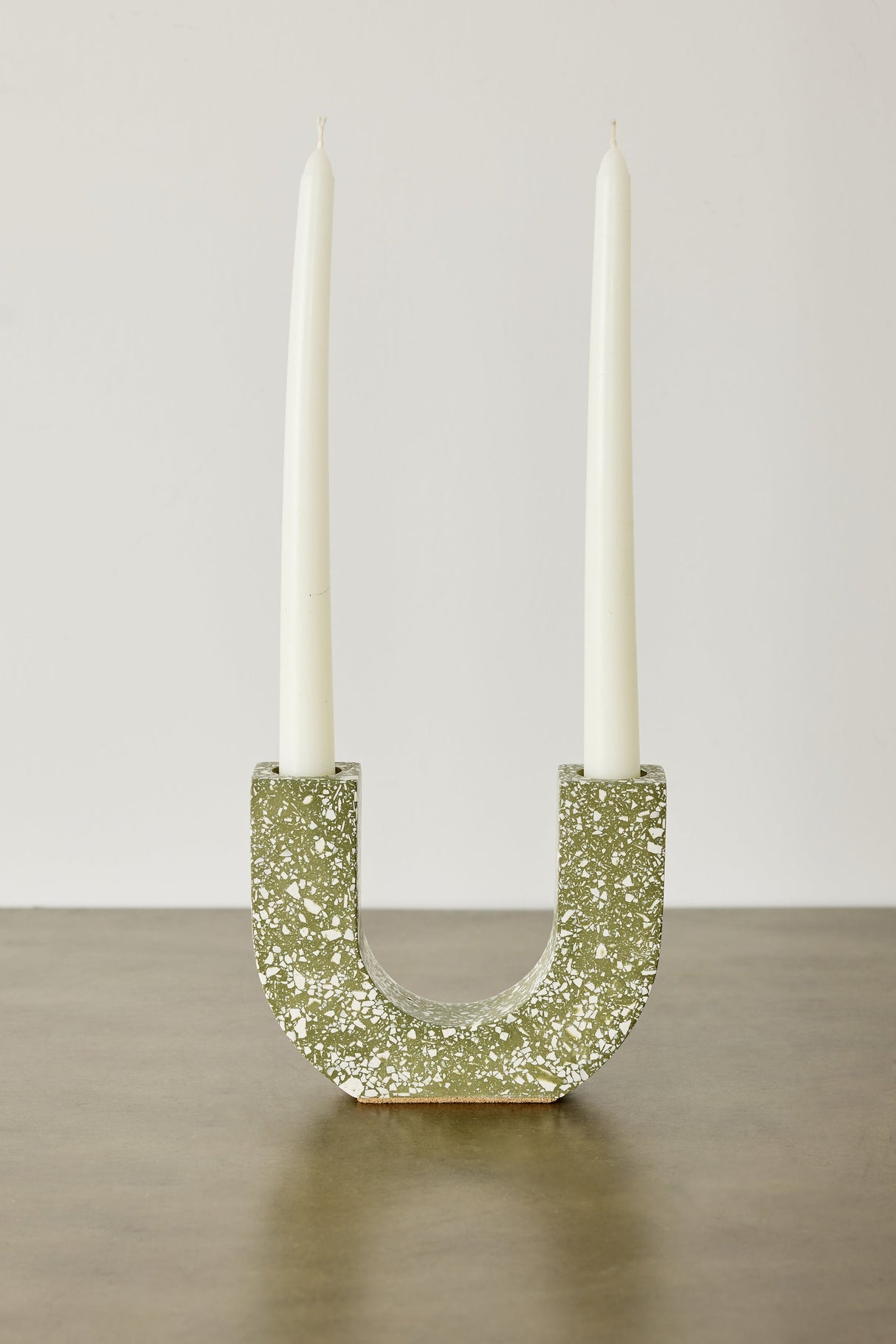 U-shaped Olive Terrazzo Taper Candle Holder-Décor-Parc Decor