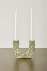 U-shaped Olive Terrazzo Taper Candle Holder-Décor-Parc Decor