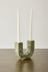 U-shaped Olive Terrazzo Taper Candle Holder-Décor-Parc Decor
