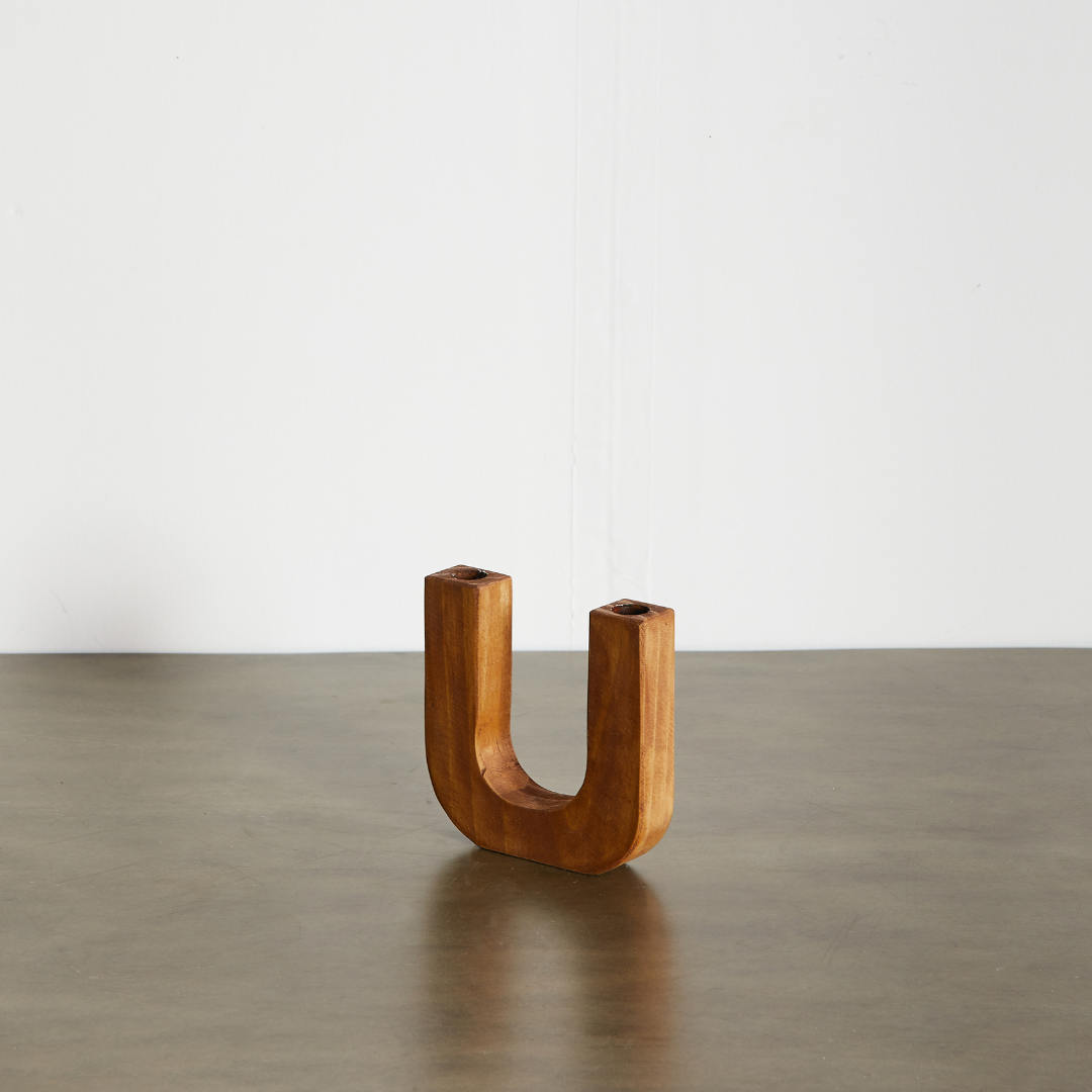 U-Shaped Wooden Double Taper Candlestick Holder-Décor Collection-Parc Decor