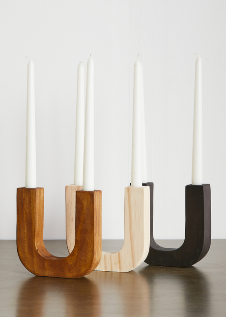 U-Shaped Wooden Double Taper Candlestick Holder-Décor Collection-Parc Decor
