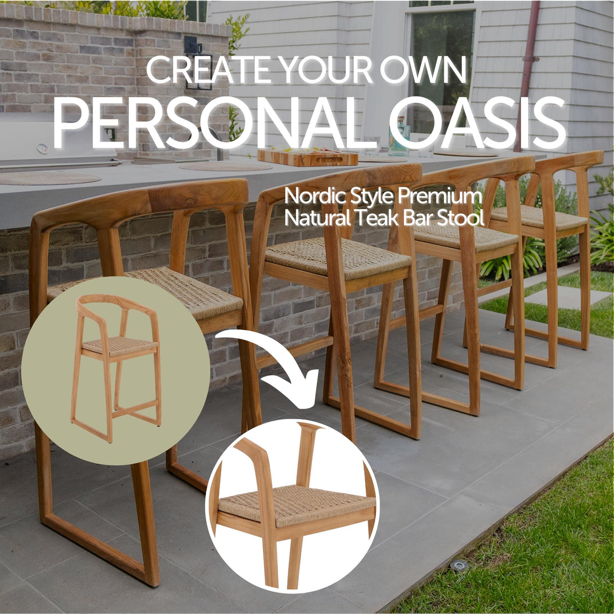 Ubud Natural Teak Indoor/Outdoor Bar Stool-Parc Decor