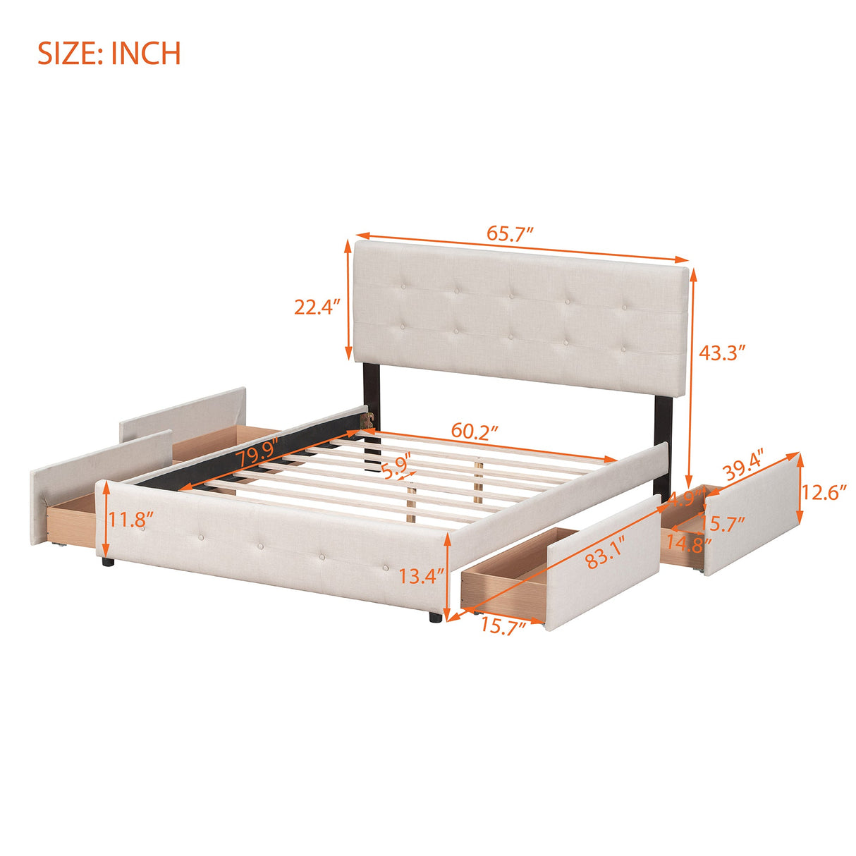 Upholstered Queen Platform Bed with Storage-Bedroom-Parc Decor