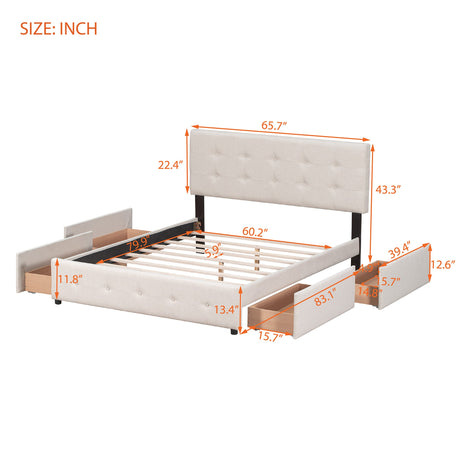 Upholstered Queen Platform Bed with Storage-Bedroom-Parc Decor