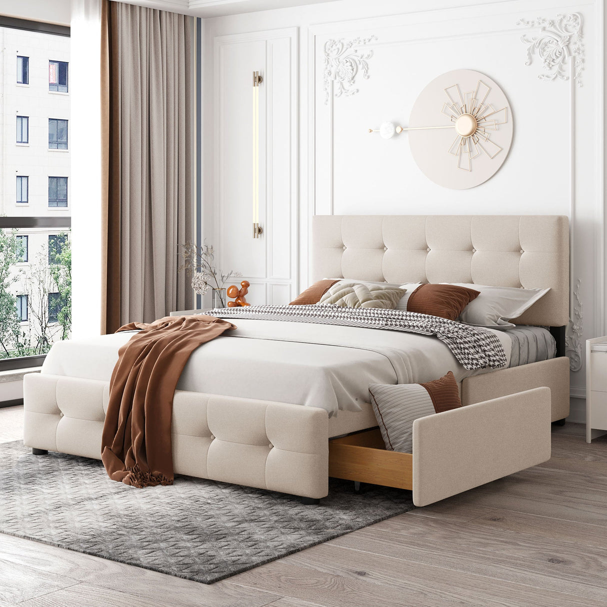 Upholstered Queen Platform Bed with Storage-Bedroom-Parc Decor
