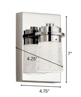 Vada 5"W 1-Light LED Vanity Bath Light Sconce Polished Nickel, Bubble Glass Shade by Kichler