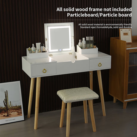 Vanity Desk Set with LED Lighted Mirror-Bedroom-Parc Decor