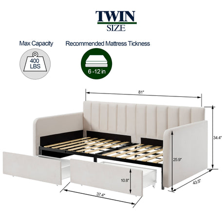 Velvet Upholstered Daybed with Storage-Bedroom-Parc Decor