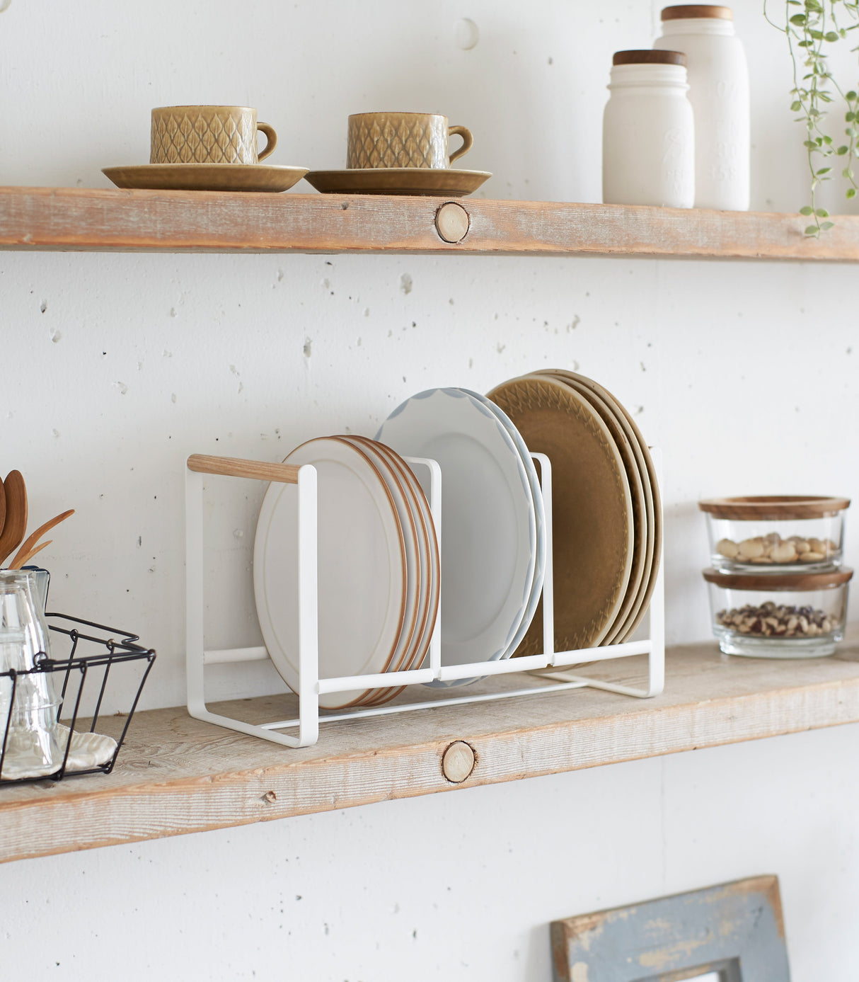 Vertical Plate Organizer - Steel + Wood-Dish Organizer-Parc Decor