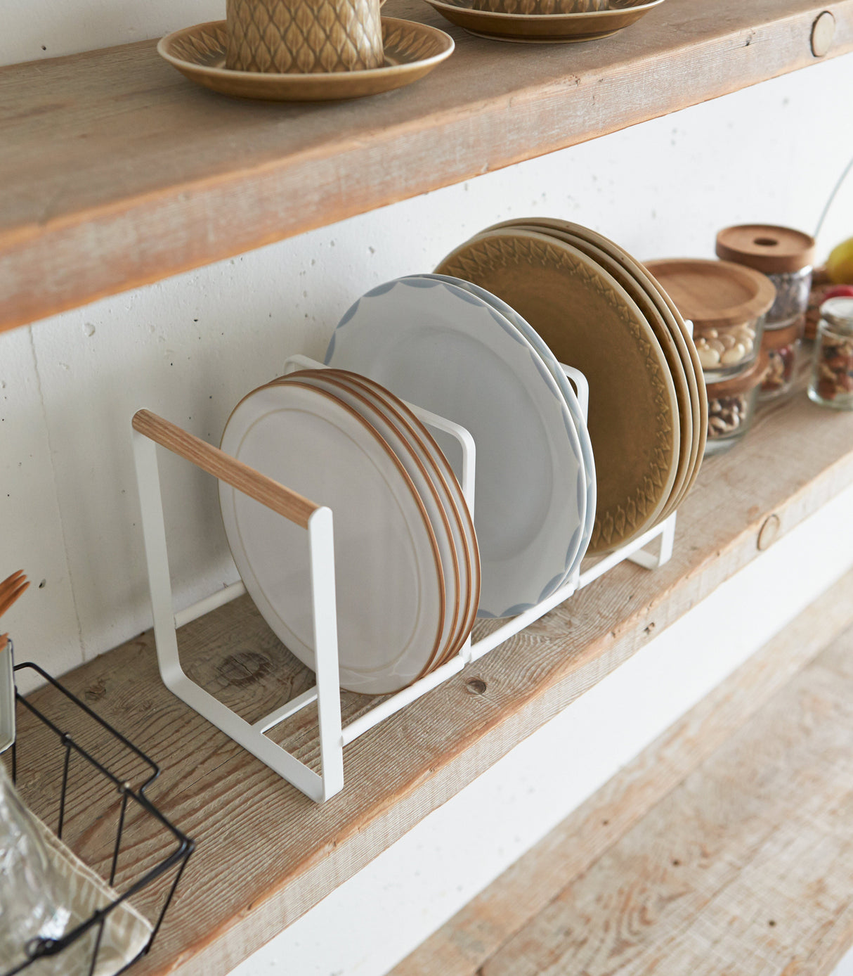 Vertical Plate Organizer - Steel + Wood-Dish Organizer-Parc Decor