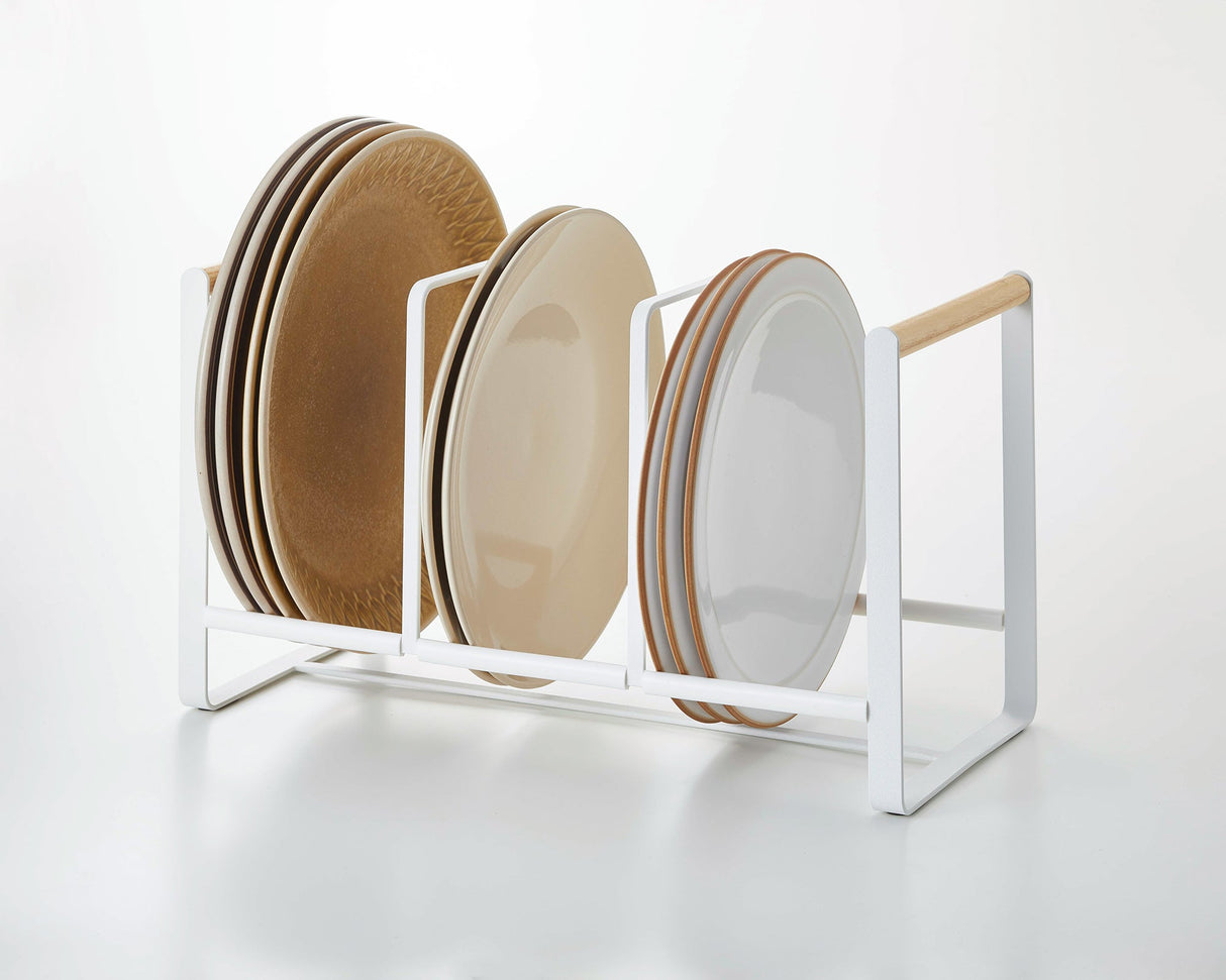 Vertical Plate Organizer - Steel + Wood-Dish Organizer-Parc Decor