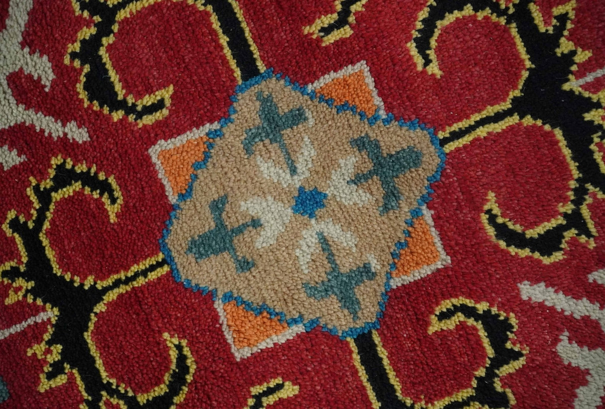 Vibrant colorful 8x10 Black, Maroon and Beige Traditional Medallion Mamluk Design wool Rug