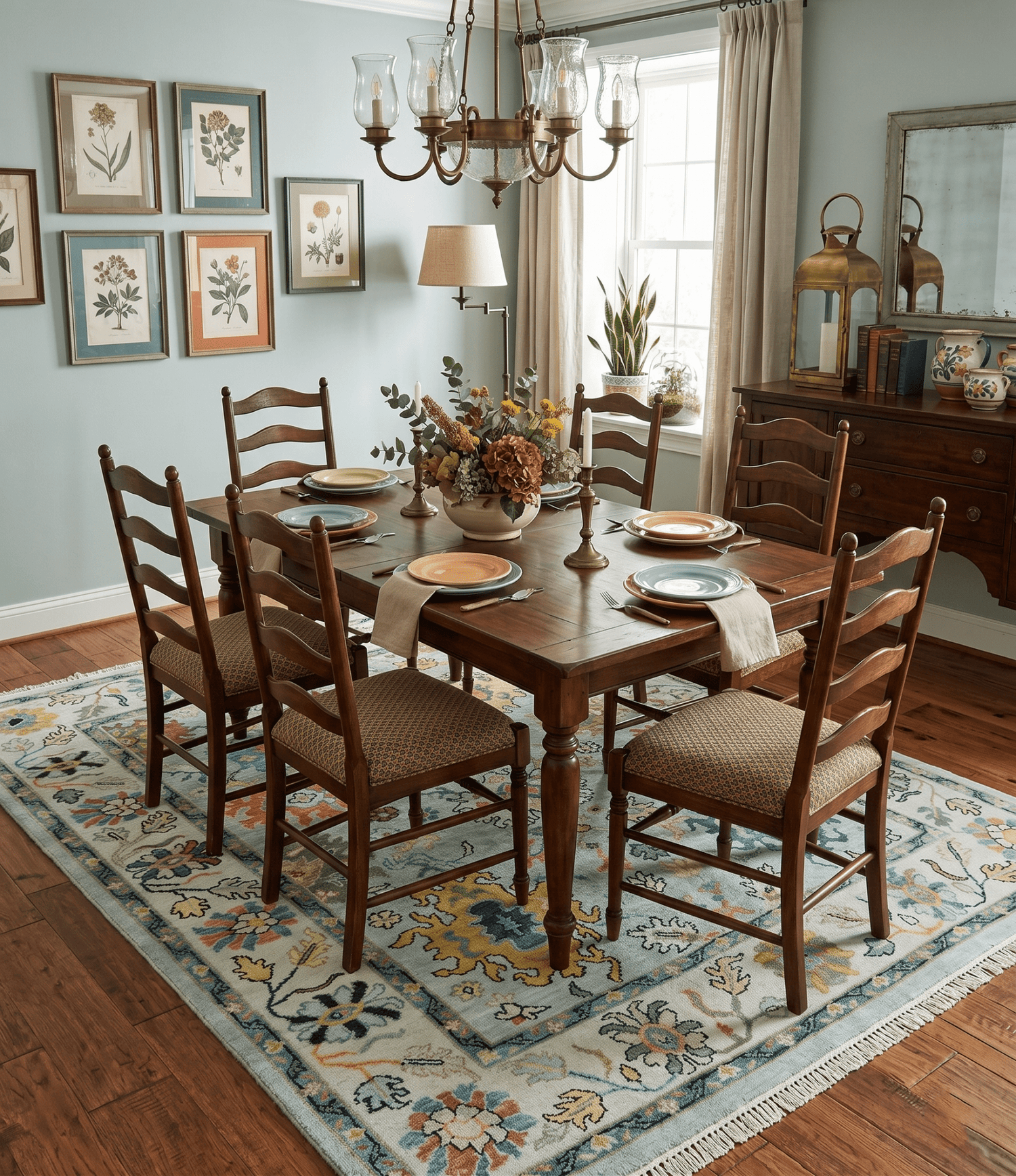 Vibrant Colorful Aqua, Ivory, Gold and Rust Hand Knotted Traditional Oushak Multi Size wool Area Rug