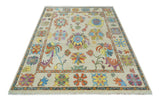 Vibrant colorful Beige And Rust Hand Knotted Traditional Oushak wool Area Rug