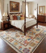 Vibrant colorful Beige And Rust Hand Knotted Traditional Oushak wool Area Rug