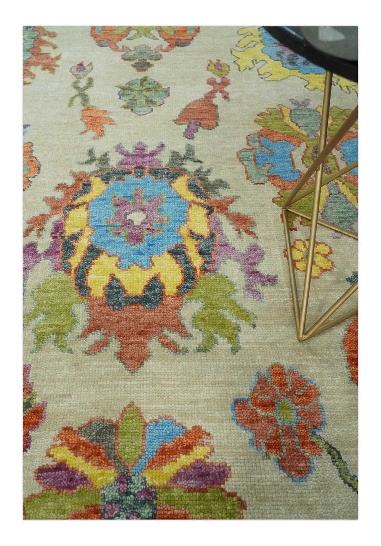 Vibrant colorful Beige And Rust Hand Knotted Traditional Oushak wool Area Rug