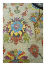 Vibrant colorful Beige And Rust Hand Knotted Traditional Oushak wool Area Rug