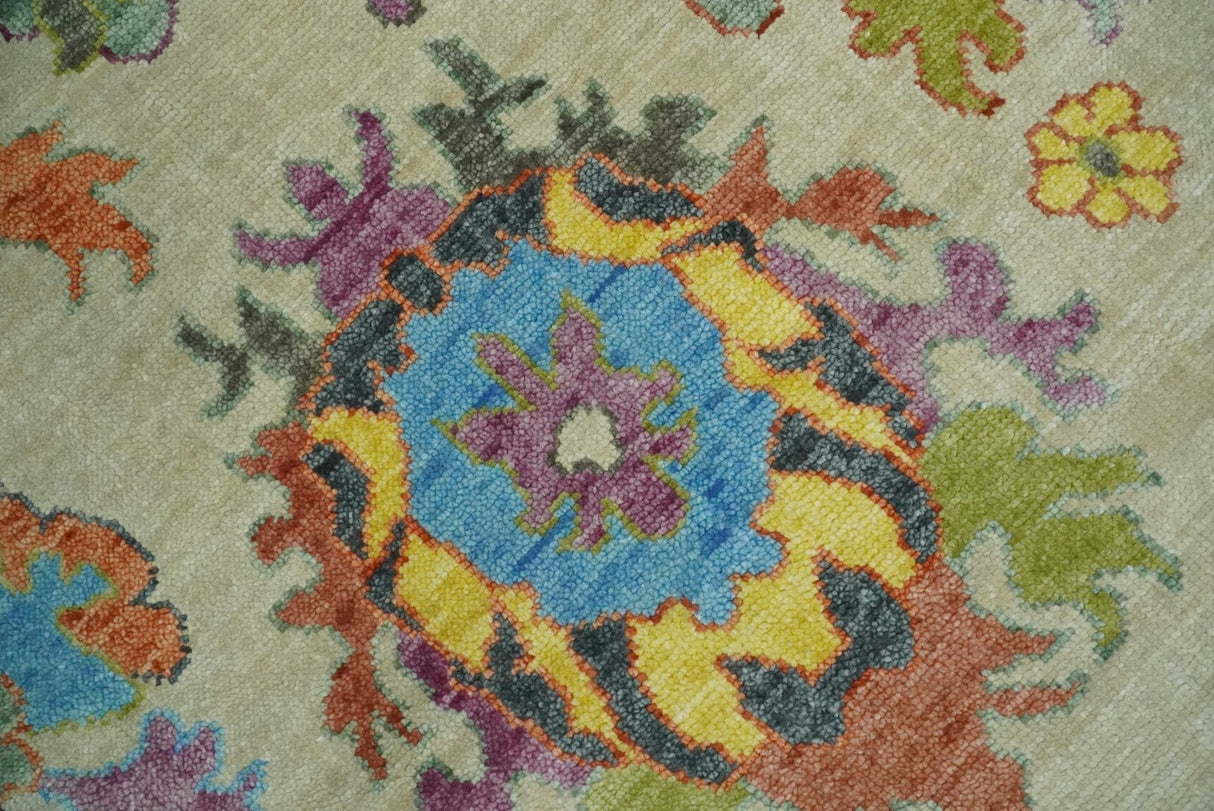 Vibrant colorful Beige And Rust Hand Knotted Traditional Oushak wool Area Rug