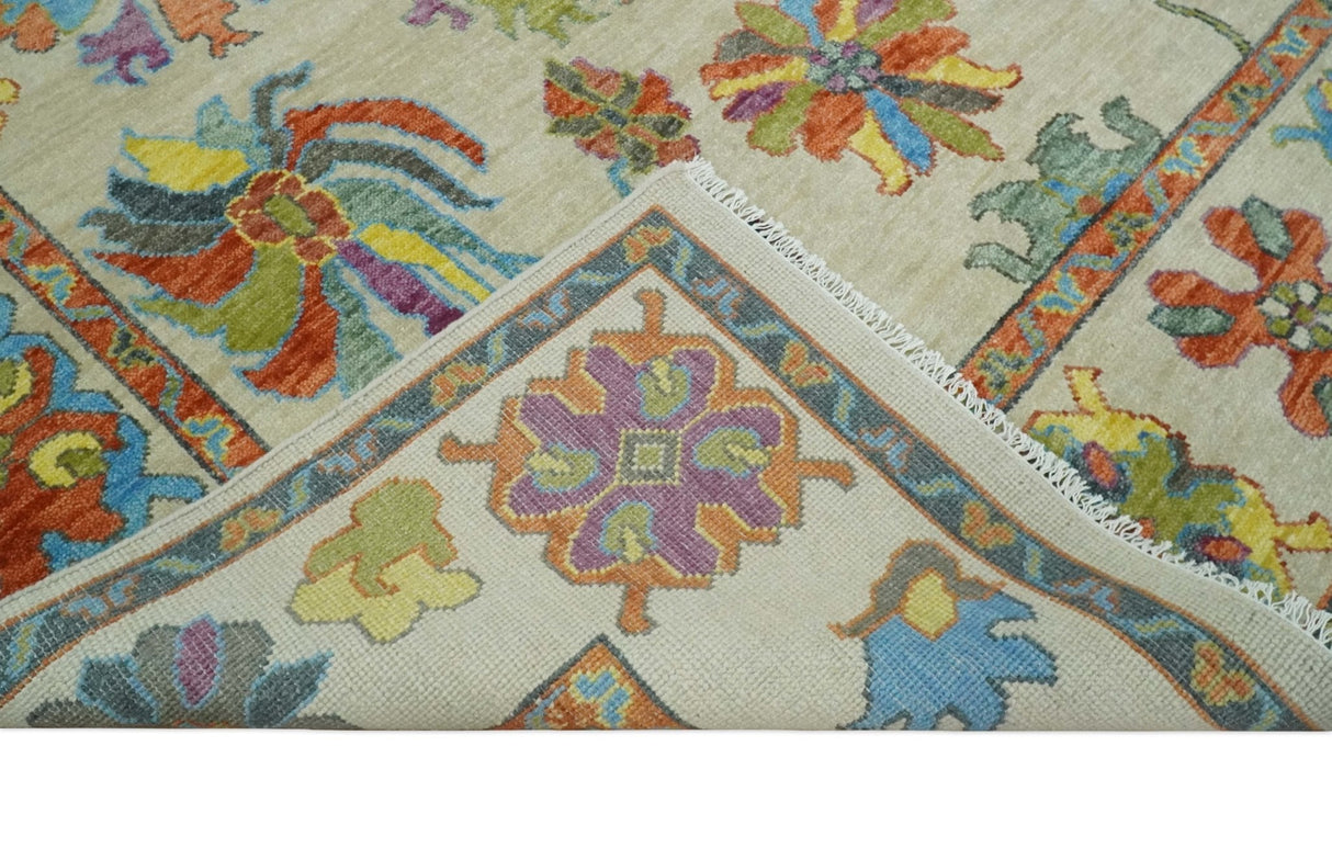 Vibrant colorful Beige And Rust Hand Knotted Traditional Oushak wool Area Rug