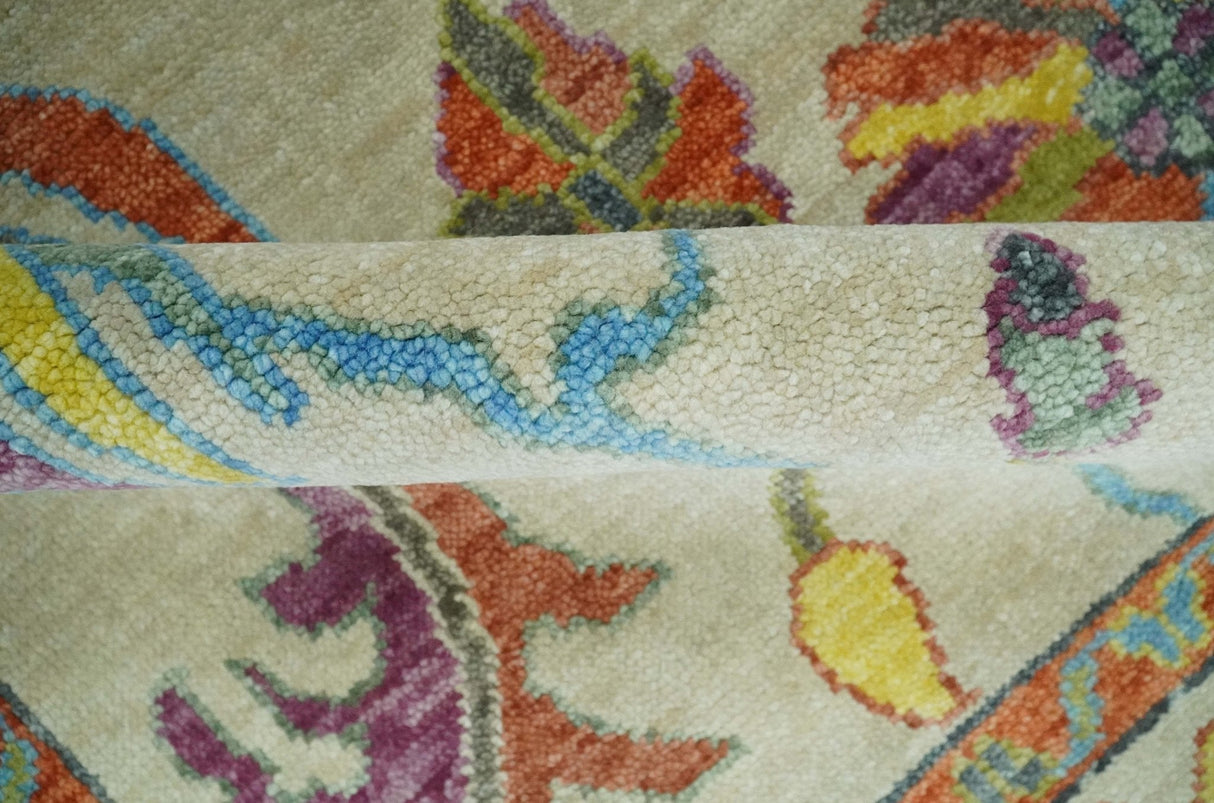 Vibrant colorful Beige And Rust Hand Knotted Traditional Oushak wool Area Rug