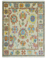 Vibrant colorful Beige And Rust Hand Knotted Traditional Oushak wool Area Rug