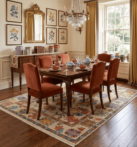 Vibrant Colorful Beige and Rust Traditional Oushak Custom Made wool Area Rug