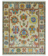 Vibrant Colorful Beige and Rust Traditional Oushak Custom Made wool Area Rug