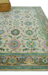 Vibrant Colorful Beige, Blue and Purple Traditional Floral Hand Tufted 8x10 wool rug