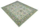 Vibrant Colorful Beige, Blue and Purple Traditional Floral Hand Tufted 8x10 wool rug