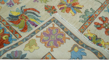 Vibrant colorful Beige, Rust, Blue and Mustard Hand Knotted Traditional Oushak Multi Size wool Area Rug