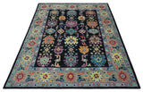 Vibrant Colorful Black, Beige, Purple and Blue Hand Knotted Traditional Oushak Custom Made wool Area Rug